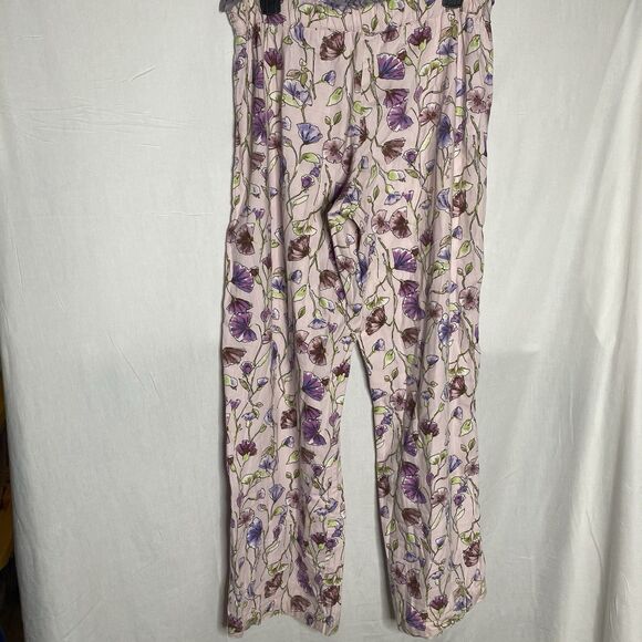 Victorias Secret Lounge Pajama Pants Silk Trim Wide Leg Floral Womens Sz M Pink - Picture 3 of 8